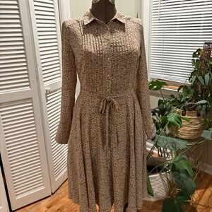 Nanette Lepore Long Sleeve Pin Tuck Shirt Dress Neutral Animal Print Size 6